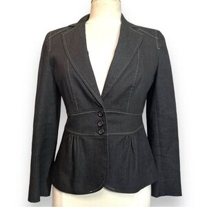 LOFT Black Denim Blazer Suit Jacket with Corset Style Back, Small 6, Office Chic